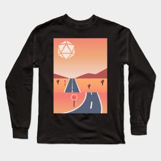 Highway Sunset Polyhedral Dice Sun RPG Landscape Long Sleeve T-Shirt